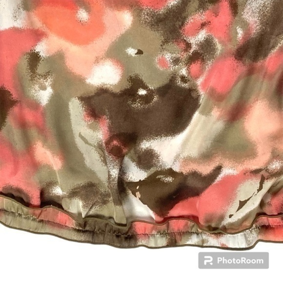 Signature by Larry Levine Womens Size 2X Coral Green Abstract Peasant Blouse Top - Picture 5 of 9